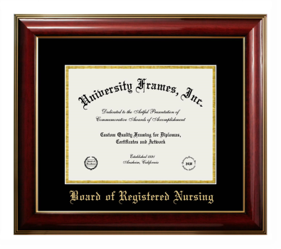 Board of Registered Nursing Diploma Frame in Classic Mahogany with Gold Trim with Black & Gold Mats for document: 8 1/2"h x 11"w  