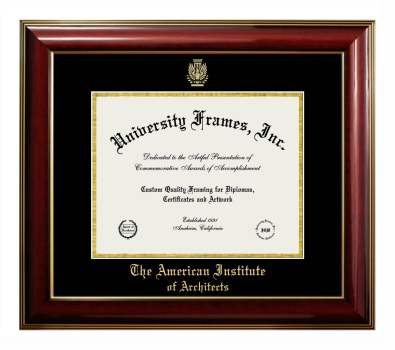 American Institute of Architects Diploma Frame in Classic Mahogany with Gold Trim with Black & Gold Mats for document: 8 1/2"h x 11"w  