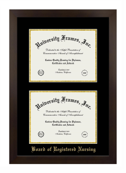 Board of Registered Nursing Double Diploma Frame in Manhattan Espresso with Black & Gold Mats for document: 8 1/2"h x 11"w  , document: 8 1/2"h x 11"w  