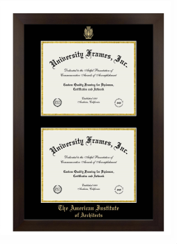American Institute of Architects Double Diploma Frame in Manhattan Espresso with Black & Gold Mats for document: 8 1/2"h x 11"w  , document: 8 1/2"h x 11"w  