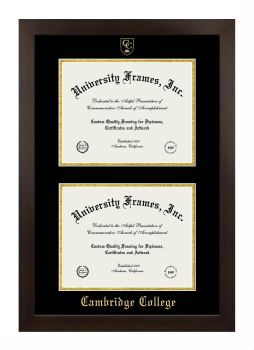 Cambridge College Double Diploma Frame in Manhattan Espresso with Black & Gold Mats for document: 8 1/2"h x 11"w  , document: 8 1/2"h x 11"w  