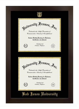 Bob Jones University Double Diploma Frame in Manhattan Espresso with Black & Gold Mats for document: 8 1/2"h x 11"w  , document: 8 1/2"h x 11"w  