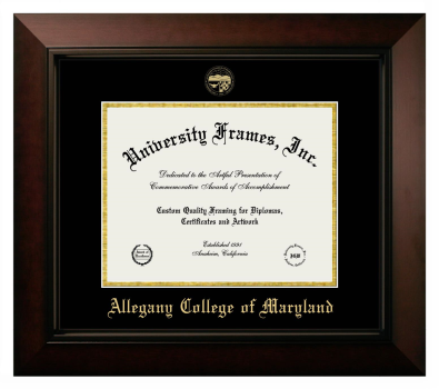 Allegany College of Maryland Diploma Frame in Legacy Black Cherry with Black & Gold Mats for document: 8 1/2"h x 11"w  