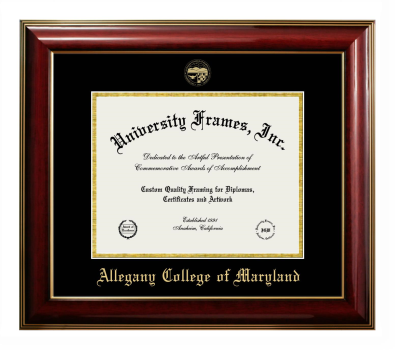 Allegany College of Maryland Diploma Frame in Classic Mahogany with Gold Trim with Black & Gold Mats for document: 8 1/2"h x 11"w  