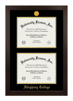 Allegheny College Double Diploma Frame in Manhattan Espresso with Black & Gold Mats for document: 8 1/2"h x 11"w  , document: 8 1/2"h x 11"w  