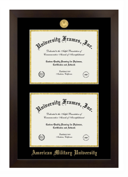 American Military University Double Diploma Frame in Manhattan Espresso with Black & Gold Mats for document: 8 1/2"h x 11"w  , document: 8 1/2"h x 11"w  