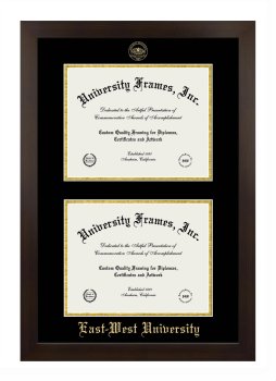 East-West University Double Diploma Frame in Manhattan Espresso with Black & Gold Mats for document: 8 1/2"h x 11"w  , document: 8 1/2"h x 11"w  