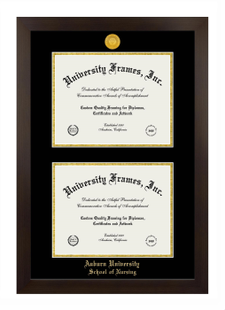 Auburn University School of Nursing Double Diploma Frame in Manhattan Espresso with Black & Gold Mats for document: 8 1/2"h x 11"w  , document: 8 1/2"h x 11"w  