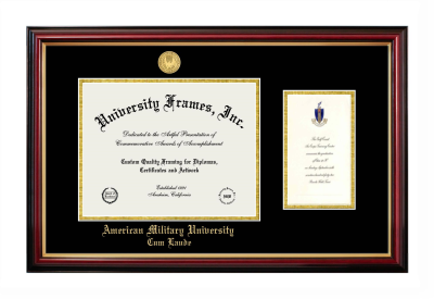 American Military University Cum Laude Diploma with Announcement Frame in Petite Mahogany with Gold Trim with Black & Gold Mats for document: 8 1/2"h x 11"w  , diploma: 7"h x 4"w  