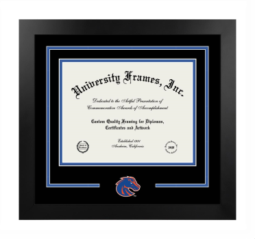 Boise State University College of Arts and Sciences Logo Mat Frame in Manhattan Black with Black & Royal Blue Mats for document: 8 1/2"h x 11"w  