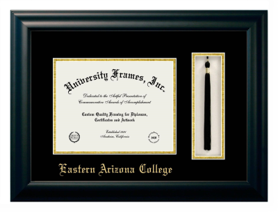 Eastern Arizona College-Thatcher Diploma with Tassel Box Frame in Satin Black with Black & Gold Mats for document: 8 1/2"h x 11"w  
