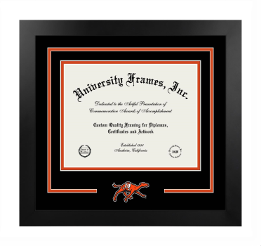 Campbell University Logo Mat Frame in Manhattan Black with Black & Orange Mats for document: 8 1/2"h x 11"w  