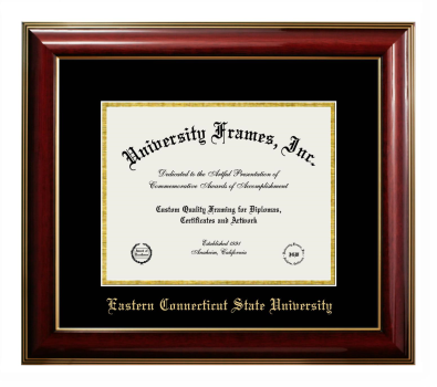 Eastern Connecticut State University Diploma Frame in Classic Mahogany with Gold Trim with Black & Gold Mats for document: 8 1/2"h x 11"w  