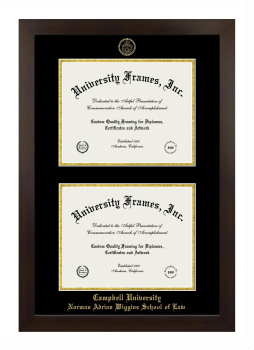 Campbell University Norman Adrian Wiggins School of Law Double Diploma Frame in Manhattan Espresso with Black & Gold Mats for document: 8 1/2"h x 11"w  , document: 8 1/2"h x 11"w  