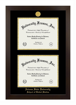 Arizona State University School of Global Studies Double Diploma Frame in Manhattan Espresso with Black & Gold Mats for document: 8 1/2"h x 11"w  , document: 8 1/2"h x 11"w  