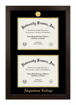 Augustana College (Rock Island, IL) Double Diploma Frame in Manhattan Espresso with Black & Gold Mats for document: 8 1/2"h x 11"w  , document: 8 1/2"h x 11"w  