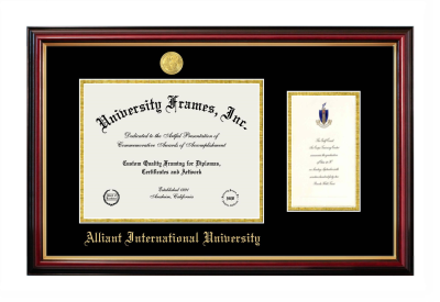 Alliant International University Diploma with Announcement Frame in Petite Mahogany with Gold Trim with Black & Gold Mats for document: 8 1/2"h x 11"w  , diploma: 7"h x 4"w  
