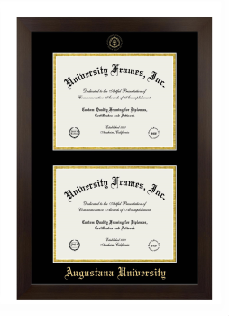 Augustana University (Sioux Falls, SD) Double Diploma Frame in Manhattan Espresso with Black & Gold Mats for document: 8 1/2"h x 11"w  , document: 8 1/2"h x 11"w  