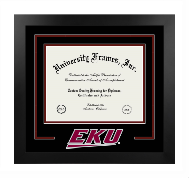 Eastern Kentucky University Logo Mat Frame in Manhattan Black with Black & Maroon Mats for document: 8 1/2"h x 11"w  
