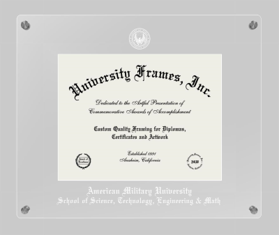 American Military University School of Science, Technology, Engineering & Math Lucent Clear-over-Clear Frame in Lucent Clear Moulding with Lucent Clear Mat for document: 8 1/2"h x 11"w  