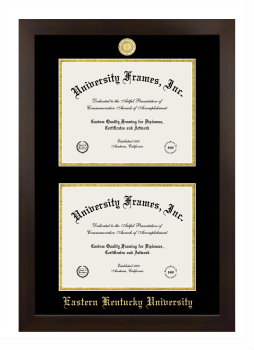 Eastern Kentucky University Double Diploma Frame in Manhattan Espresso with Black & Gold Mats for document: 8 1/2"h x 11"w  , document: 8 1/2"h x 11"w  