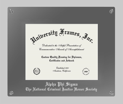 Alpha Phi Sigma The National Criminal Justice Honor Society Lucent Clear-over-Smoke Frame in Lucent Smoke Moulding with Lucent Smoke Mat for document: 8 1/2"h x 11"w  