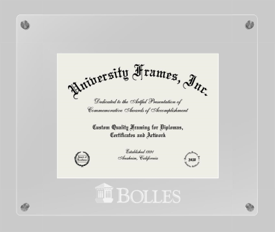 Bolles School Lucent Clear-over-Clear Frame in Lucent Clear Moulding with Lucent Clear Mat for document: 8 1/2"h x 11"w  
