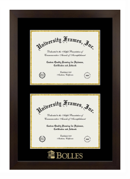Bolles School Double Diploma Frame in Manhattan Espresso with Black & Gold Mats for document: 8 1/2"h x 11"w  , document: 8 1/2"h x 11"w  