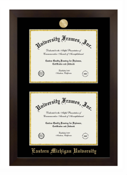 Eastern Michigan University Double Diploma Frame in Manhattan Espresso with Black & Gold Mats for document: 8 1/2"h x 11"w  , document: 8 1/2"h x 11"w  