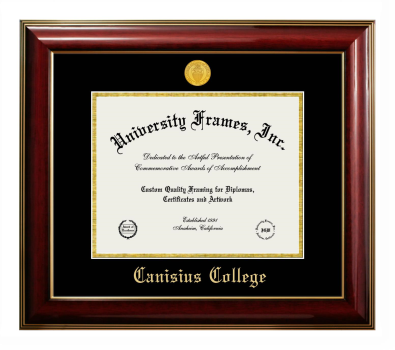 Canisius College Diploma Frame in Classic Mahogany with Gold Trim with Black & Gold Mats for document: 8 1/2"h x 11"w  