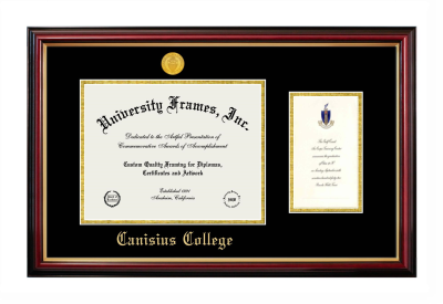 Canisius College Diploma with Announcement Frame in Petite Mahogany with Gold Trim with Black & Gold Mats for document: 8 1/2"h x 11"w  , diploma: 7"h x 4"w  
