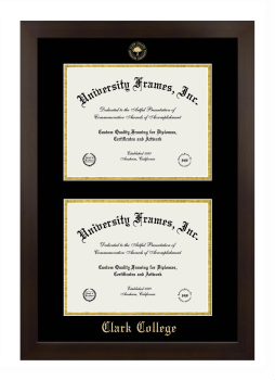Clark College Double Diploma Frame in Manhattan Espresso with Black & Gold Mats for document: 8 1/2"h x 11"w  , document: 8 1/2"h x 11"w  