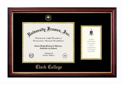 Clark College Diploma with Announcement Frame in Petite Mahogany with Gold Trim with Black & Gold Mats for document: 8 1/2"h x 11"w  , diploma: 7"h x 4"w  