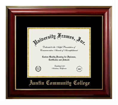 Austin Community College Diploma Frame in Classic Mahogany with Gold Trim with Black & Gold Mats for document: 8 1/2"h x 11"w  