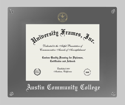 Austin Community College Lucent Clear-over-Smoke Frame in Lucent Smoke Moulding with Lucent Smoke Mat for document: 8 1/2"h x 11"w  