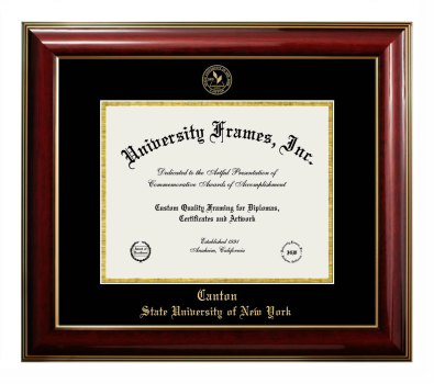 Canton State University of New York Diploma Frame in Classic Mahogany with Gold Trim with Black & Gold Mats for document: 8 1/2"h x 11"w  
