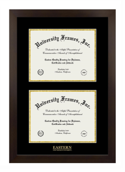 Eastern New Mexico University Double Diploma Frame in Manhattan Espresso with Black & Gold Mats for document: 8 1/2"h x 11"w  , document: 8 1/2"h x 11"w  
