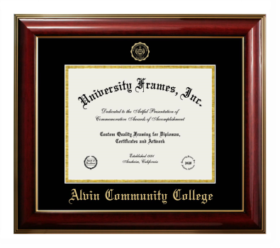 Alvin Community College Diploma Frame in Classic Mahogany with Gold Trim with Black & Gold Mats for document: 8 1/2"h x 11"w  