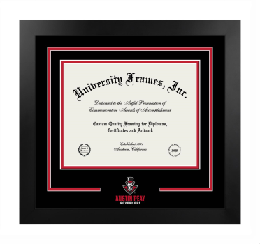 Austin Peay State University Logo Mat Frame in Manhattan Black with Black & Red Mats for document: 8 1/2"h x 11"w  