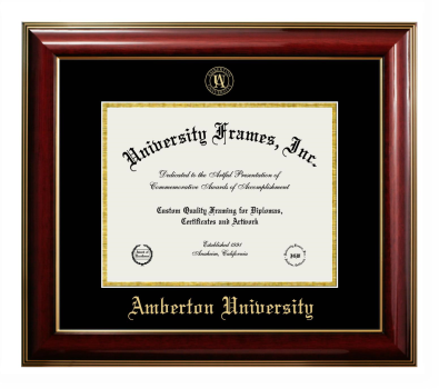 Amberton University Diploma Frame in Classic Mahogany with Gold Trim with Black & Gold Mats for document: 8 1/2"h x 11"w  