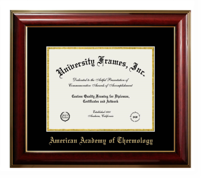 American Academy of Thermology Diploma Frame in Classic Mahogany with Gold Trim with Black & Gold Mats for document: 8 1/2"h x 11"w  