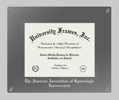 American Association of Gynecologic Laparoscopists Lucent Clear-over-Smoke Frame in Lucent Smoke Moulding with Lucent Smoke Mat for document: 8 1/2"h x 11"w  
