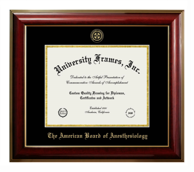 American Board of Anesthesiology Diploma Frame in Classic Mahogany with Gold Trim with Black & Gold Mats for document: 8 1/2"h x 11"w  