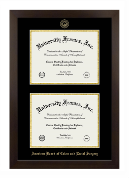 American Board of Colon and Rectal Surgery Double Diploma Frame in Manhattan Espresso with Black & Gold Mats for document: 8 1/2"h x 11"w  , document: 8 1/2"h x 11"w  
