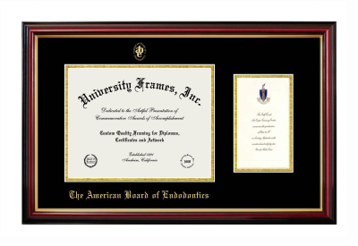 American Board of Endodontics Diploma with Announcement Frame in Petite Mahogany with Gold Trim with Black & Gold Mats for document: 8 1/2"h x 11"w  , diploma: 7"h x 4"w  
