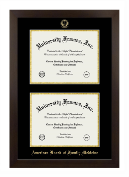 American Board of Family Medicine Double Diploma Frame in Manhattan Espresso with Black & Gold Mats for document: 8 1/2"h x 11"w  , document: 8 1/2"h x 11"w  