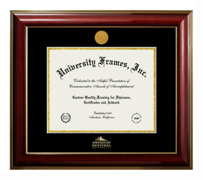 American Sentinel University Diploma Frame in Classic Mahogany with Gold Trim with Black & Gold Mats for document: 8 1/2"h x 11"w  