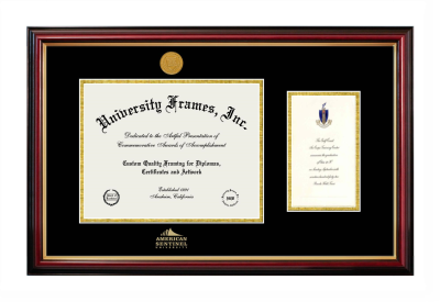 American Sentinel University Diploma with Announcement Frame in Petite Mahogany with Gold Trim with Black & Gold Mats for document: 8 1/2"h x 11"w  , diploma: 7"h x 4"w  