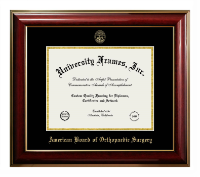 American Board of Orthopaedic Surgery Diploma Frame in Classic Mahogany with Gold Trim with Black & Gold Mats for document: 8 1/2"h x 11"w  
