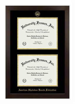 American Shotokan Karate Federation Double Diploma Frame in Manhattan Espresso with Black & Gold Mats for document: 8 1/2"h x 11"w  , document: 8 1/2"h x 11"w  